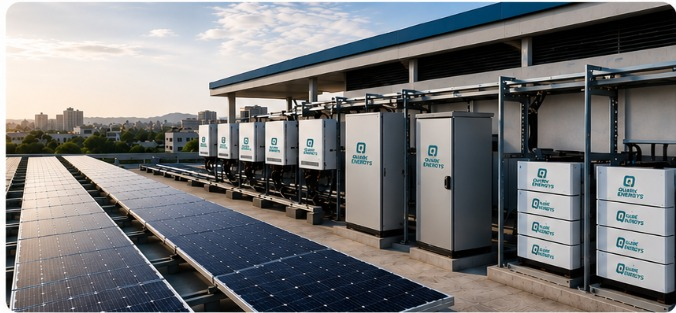 Commercial rooftop solar plant with inverter cabinets