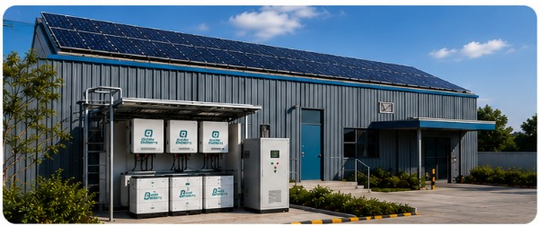 Industrial building with rooftop solar and inverter equipment