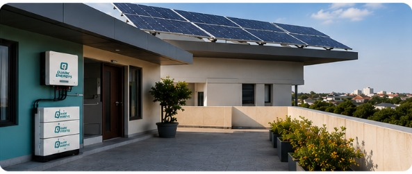 Residential rooftop solar installation with hybrid inverter and battery backup